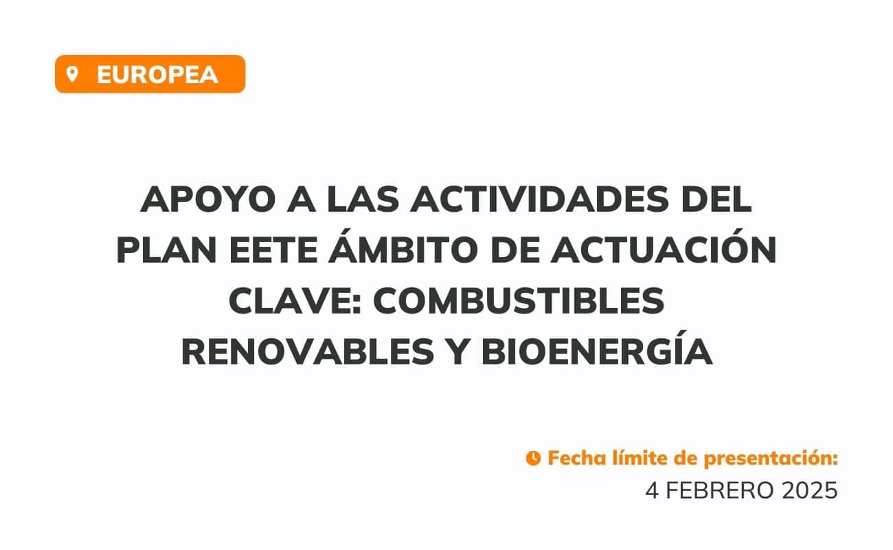 Apoyo a las actividades del Plan EETE Ámbito de actuación clave: Combustibles renovables y bioenergía